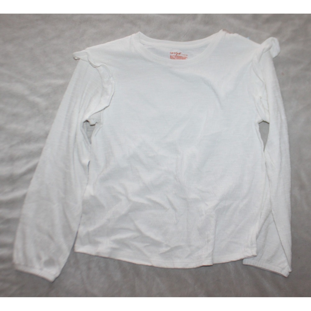 Cat and Jack Long Sleeve T-shirt Girls L (10/12) Ruffled Shoulder Soft